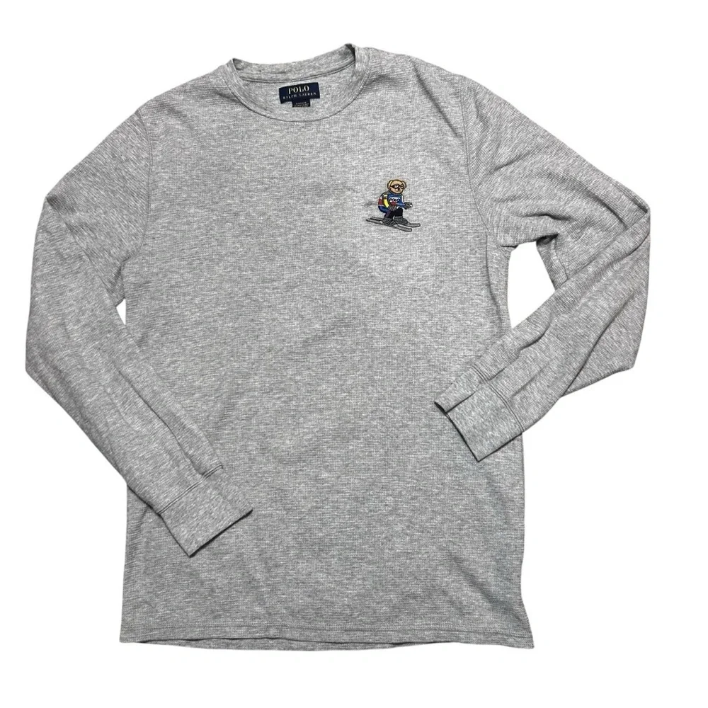Polo Ralph Lauren men’s thermal long sleeve pullover ski bear waffle knit sleep